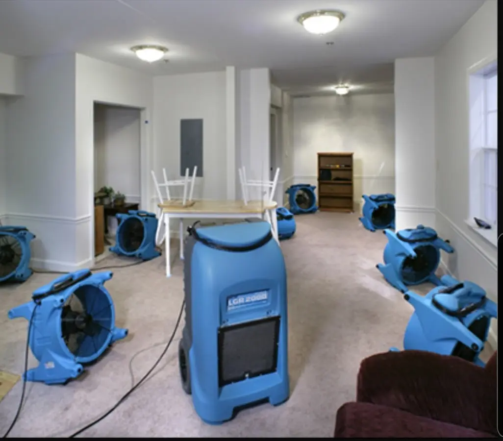 Air movers and dehumidifier setup for Water Damage Restoration in Aledo