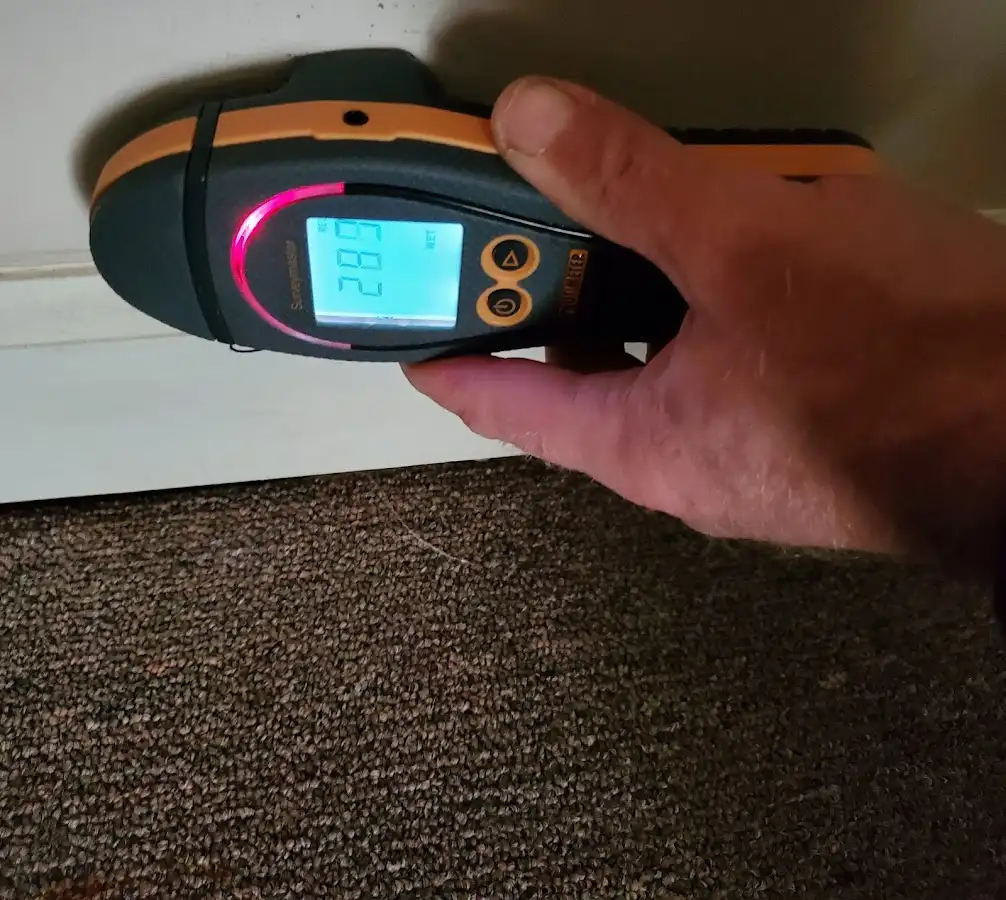 Moisture detection at baseboard during Burst Pipe Cleanup in Aledo